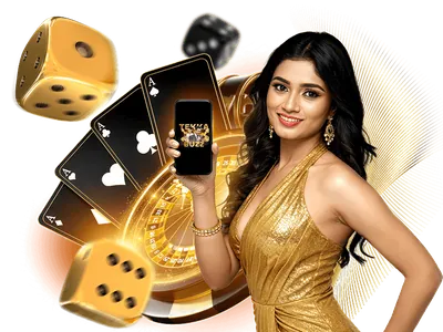 তাস ও লাল ডাইসের পাশে সোনালি প্রাইজ হুইল